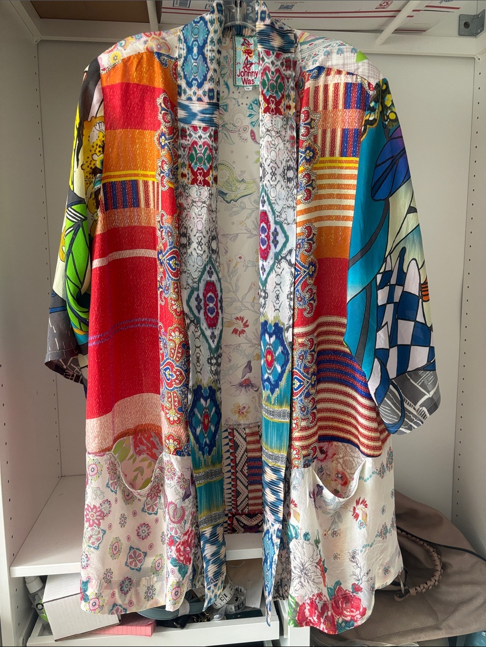 Johnny Was Multicolor Patchwork Silk Kimono Blazer